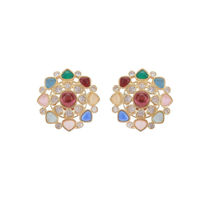 Auraa Trends Multi-Colour Pearl Kundan Stud Earrings For Women