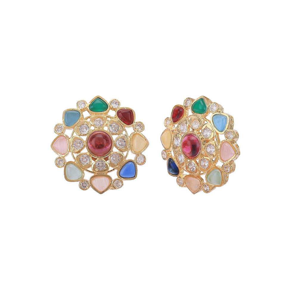 Auraa Trends Multi-Colour Pearl Kundan Stud Earrings For Women