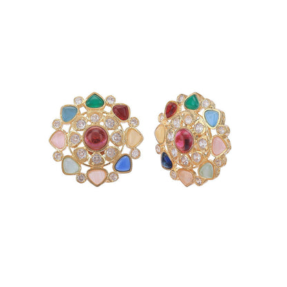 Auraa Trends Multi-Colour Pearl Kundan Stud Earrings For Women
