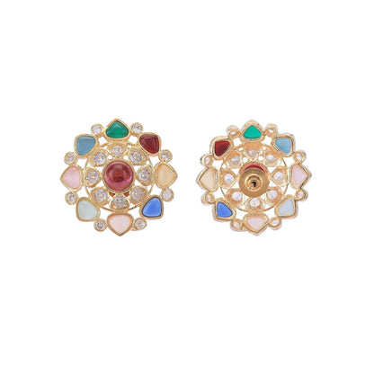 Auraa Trends Multi-Colour Pearl Kundan Stud Earrings For Women