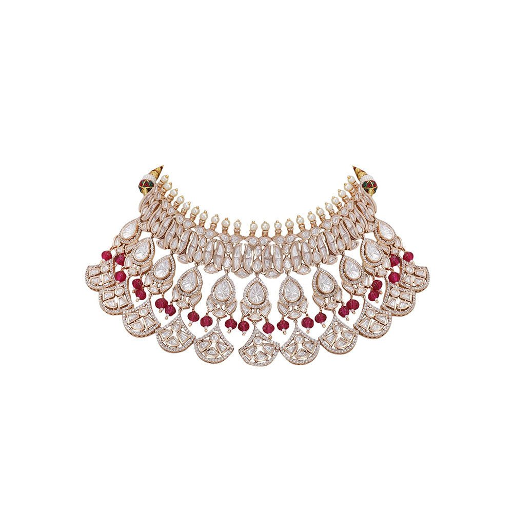 Auraa Trends 22Kt Gold Plated Kundan Red Beads Jewellery Set