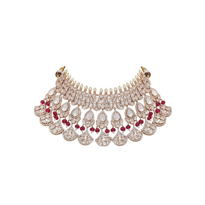 Auraa Trends 22Kt Gold Plated Kundan Red Beads Jewellery Set