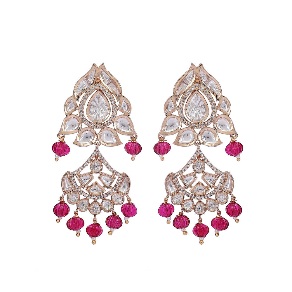 Auraa Trends 22Kt Gold Plated Kundan Red Beads Jewellery Set