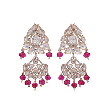 Auraa Trends 22Kt Gold Plated Kundan Red Beads Jewellery Set