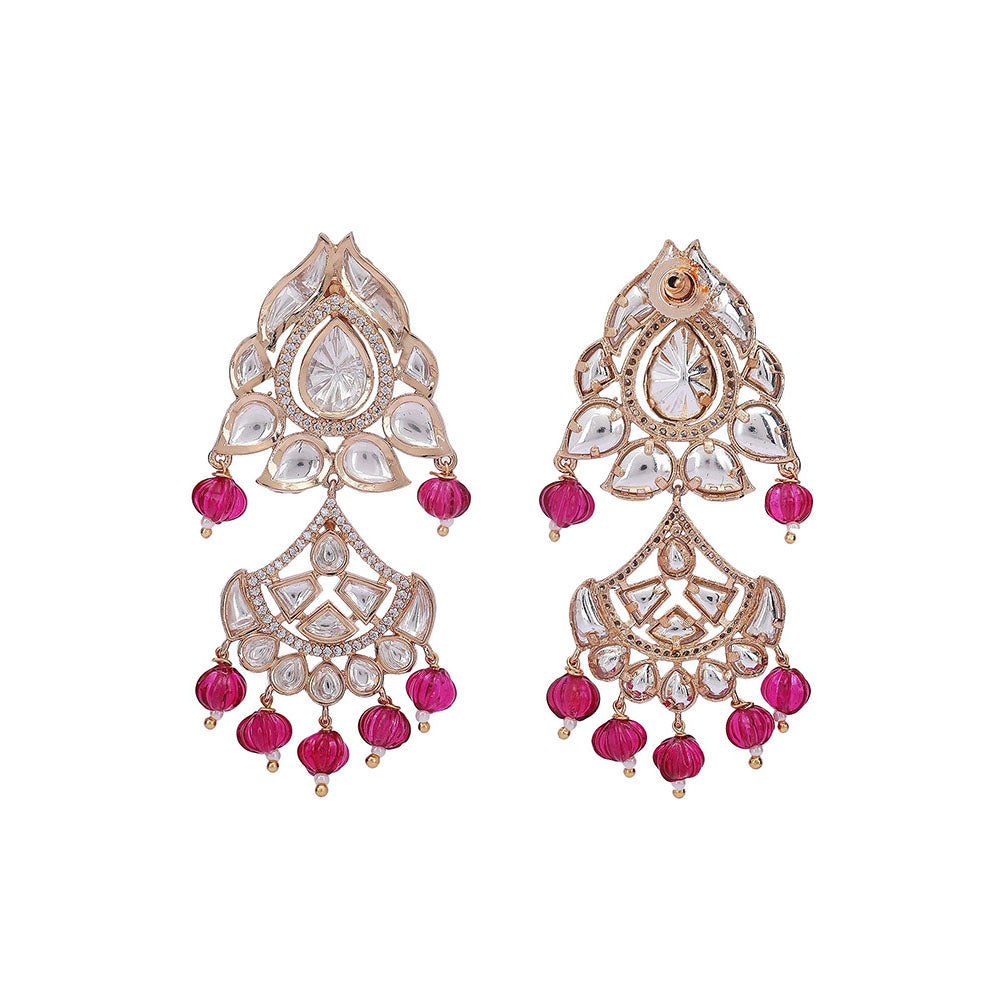 Auraa Trends 22Kt Gold Plated Kundan Red Beads Jewellery Set