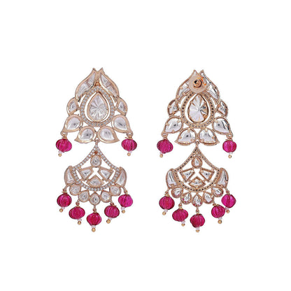 Auraa Trends 22Kt Gold Plated Kundan Red Beads Jewellery Set