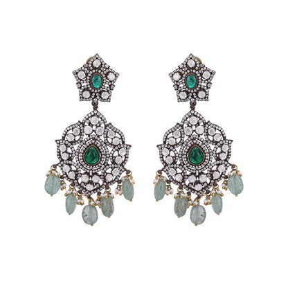 Auraa Trends Rhodium Plated American Diamond Zircon Green Jewellery Set