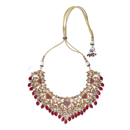 Auraa Trends 22Kt Gold Plated Kundan Red Jewellery Set