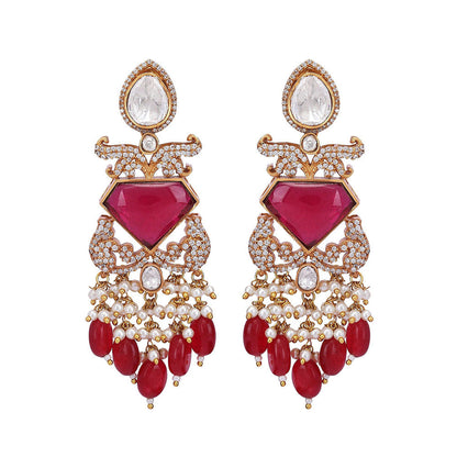 Auraa Trends 22Kt Gold Plated Kundan Red Jewellery Set