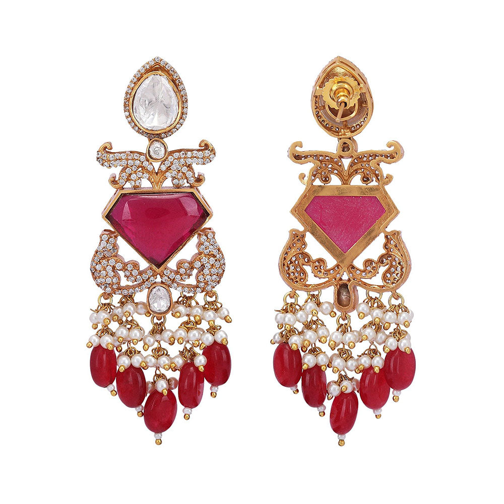 Auraa Trends 22Kt Gold Plated Kundan Red Jewellery Set