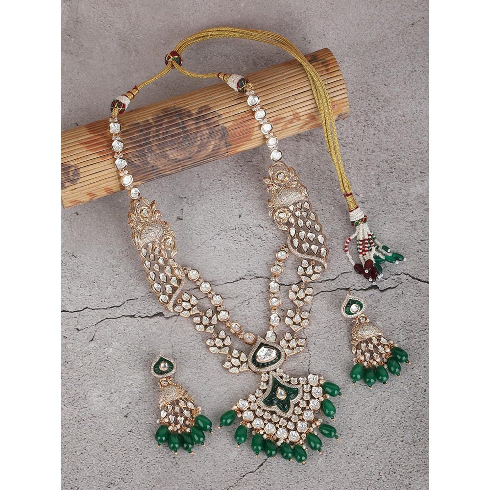 Auraa Trends 22Kt Gold Plated Kundan Green Jewellery Set