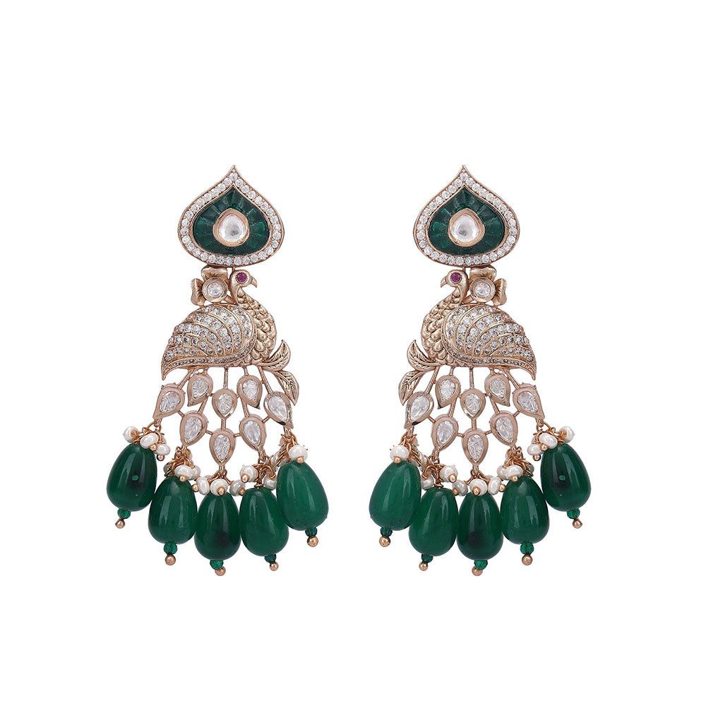 Auraa Trends 22Kt Gold Plated Kundan Green Jewellery Set
