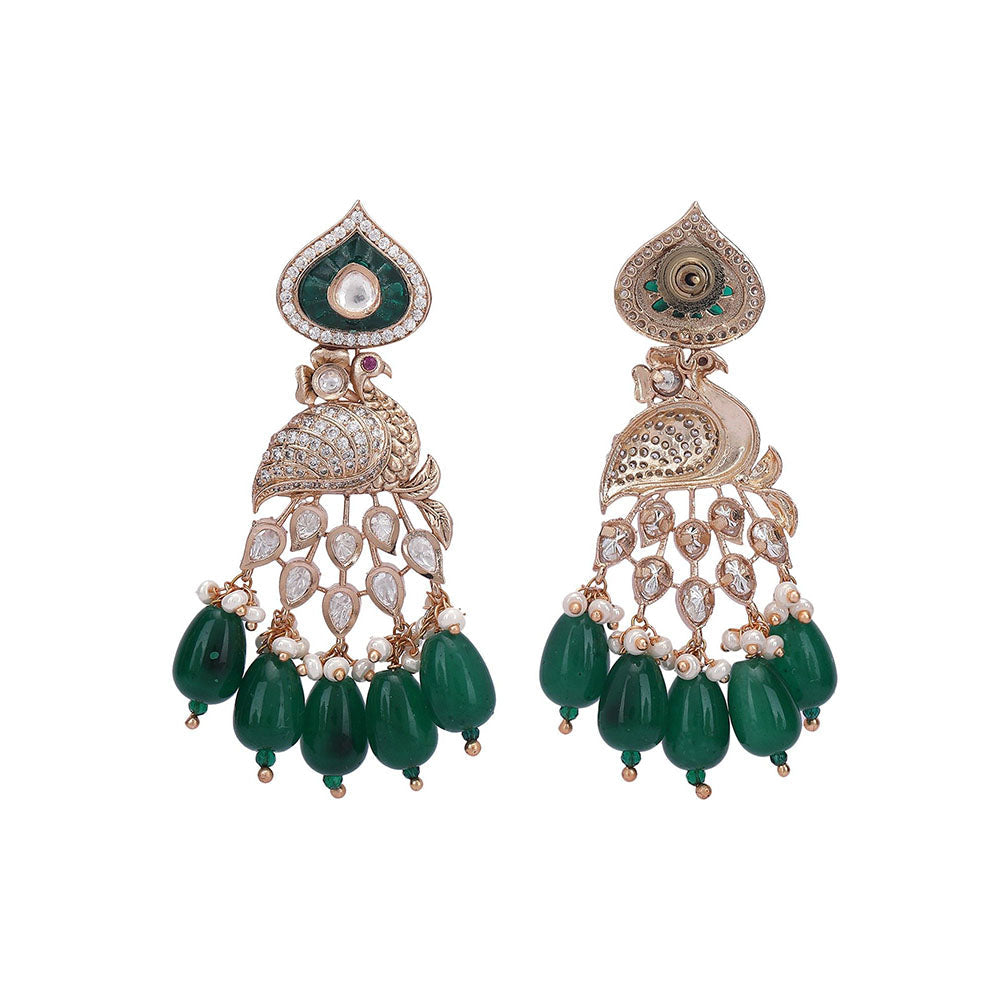 Auraa Trends 22Kt Gold Plated Kundan Green Jewellery Set