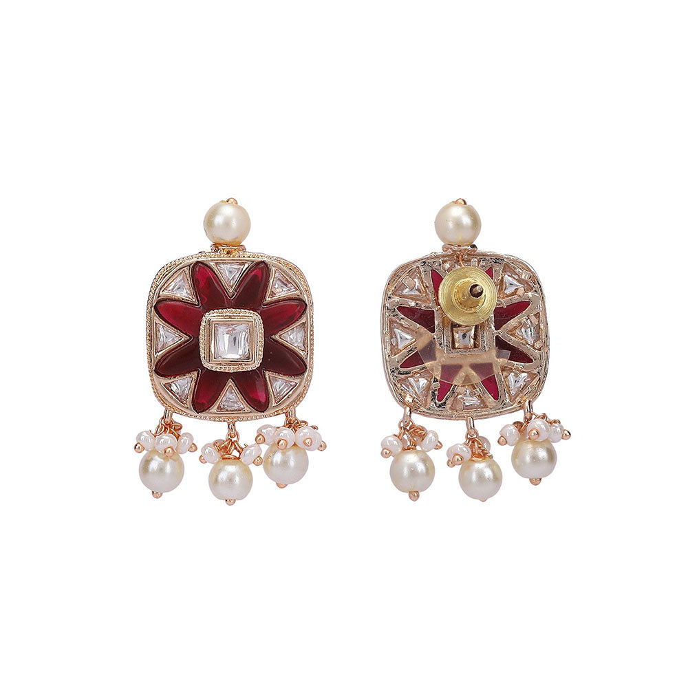 Auraa Trends 22Kt Gold Plated Kundan Maroon And Gold Choker Jewellery Set