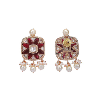 Auraa Trends 22Kt Gold Plated Kundan Maroon And Gold Choker Jewellery Set