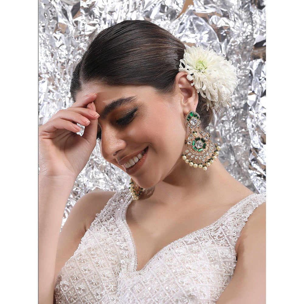 Auraa Trends 22Kt Gold Plated Kundan Red And Green Drop Earrings