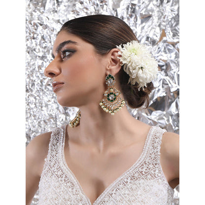 Auraa Trends 22Kt Gold Plated Kundan Red And Green Drop Earrings