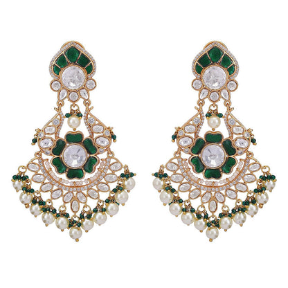 Auraa Trends 22Kt Gold Plated Kundan Red And Green Drop Earrings