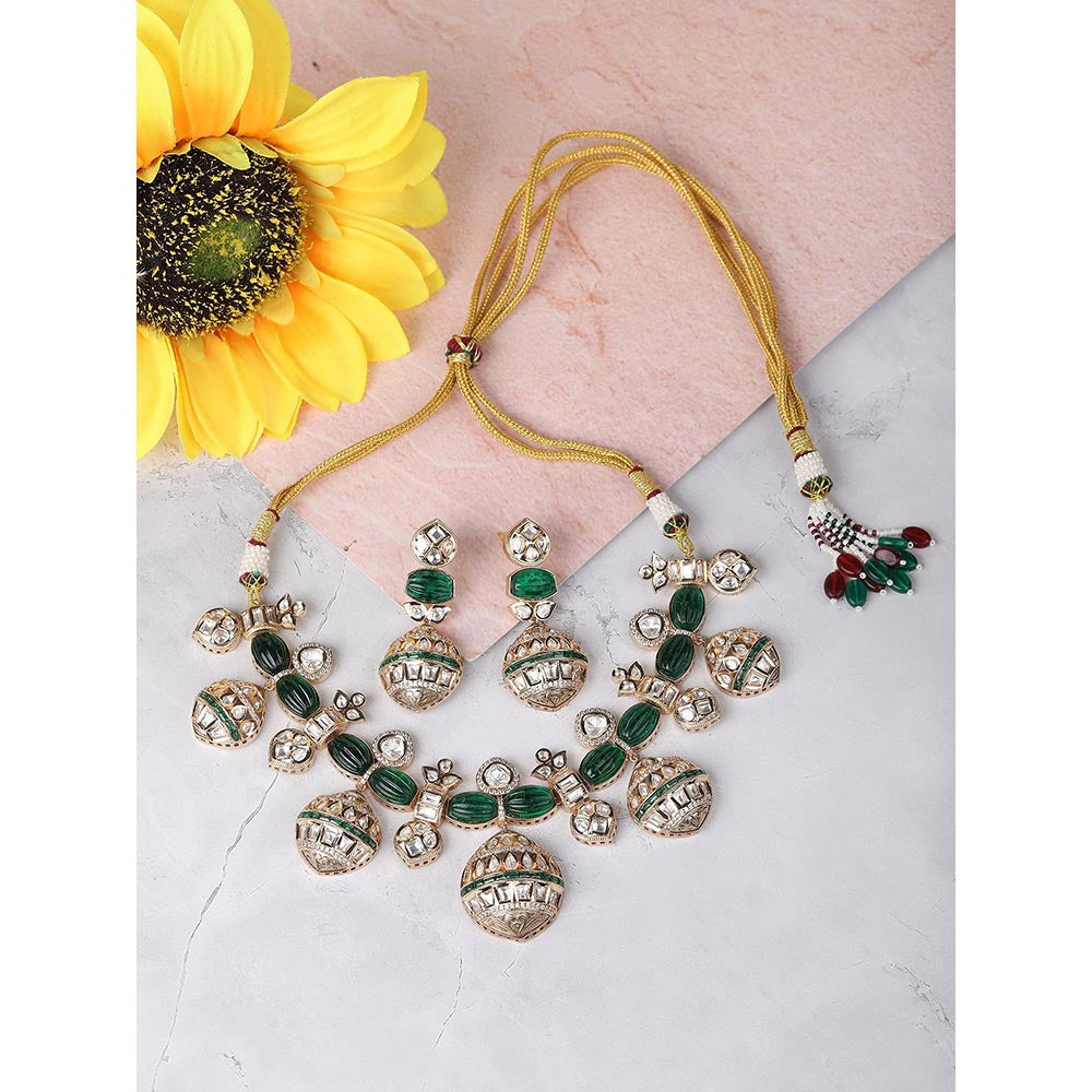 Auraa Trends Gold Finish Green Kundan Polka Choker Jewellery Set