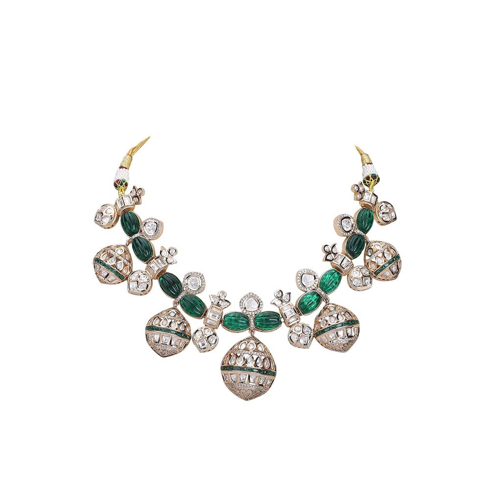 Auraa Trends Gold Finish Green Kundan Polka Choker Jewellery Set