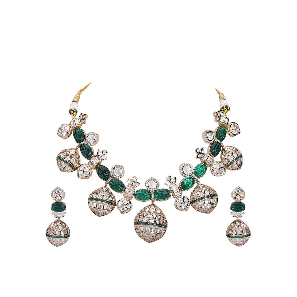 Auraa Trends Gold Finish Green Kundan Polka Choker Jewellery Set