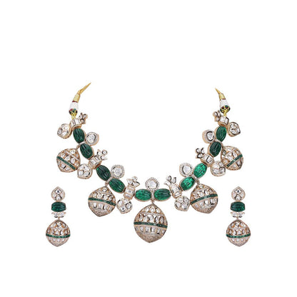 Auraa Trends Gold Finish Green Kundan Polka Choker Jewellery Set