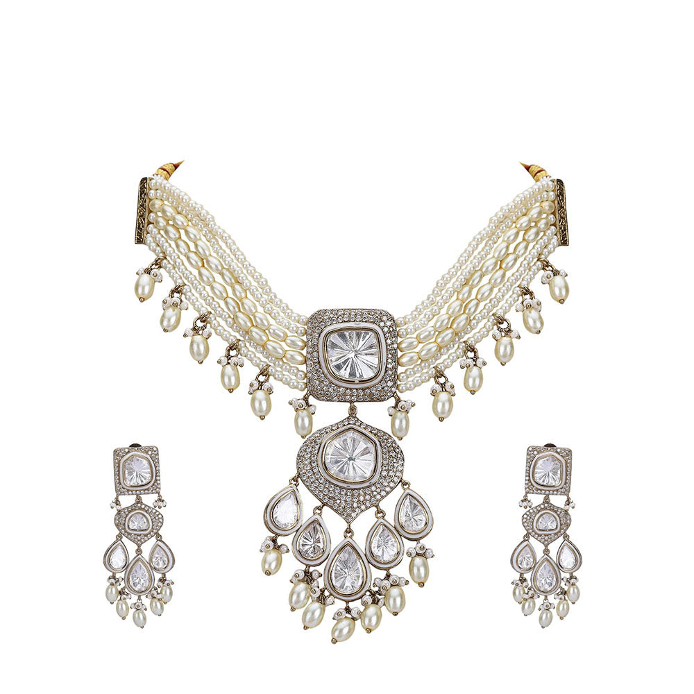 Auraa Trends White Rhodium Finish Zircon Choker Jewellery Set
