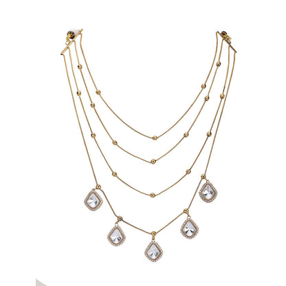 Auraa Trends Gold Finish Kundan Polka & Pearl Layered Chain Jewellery Set