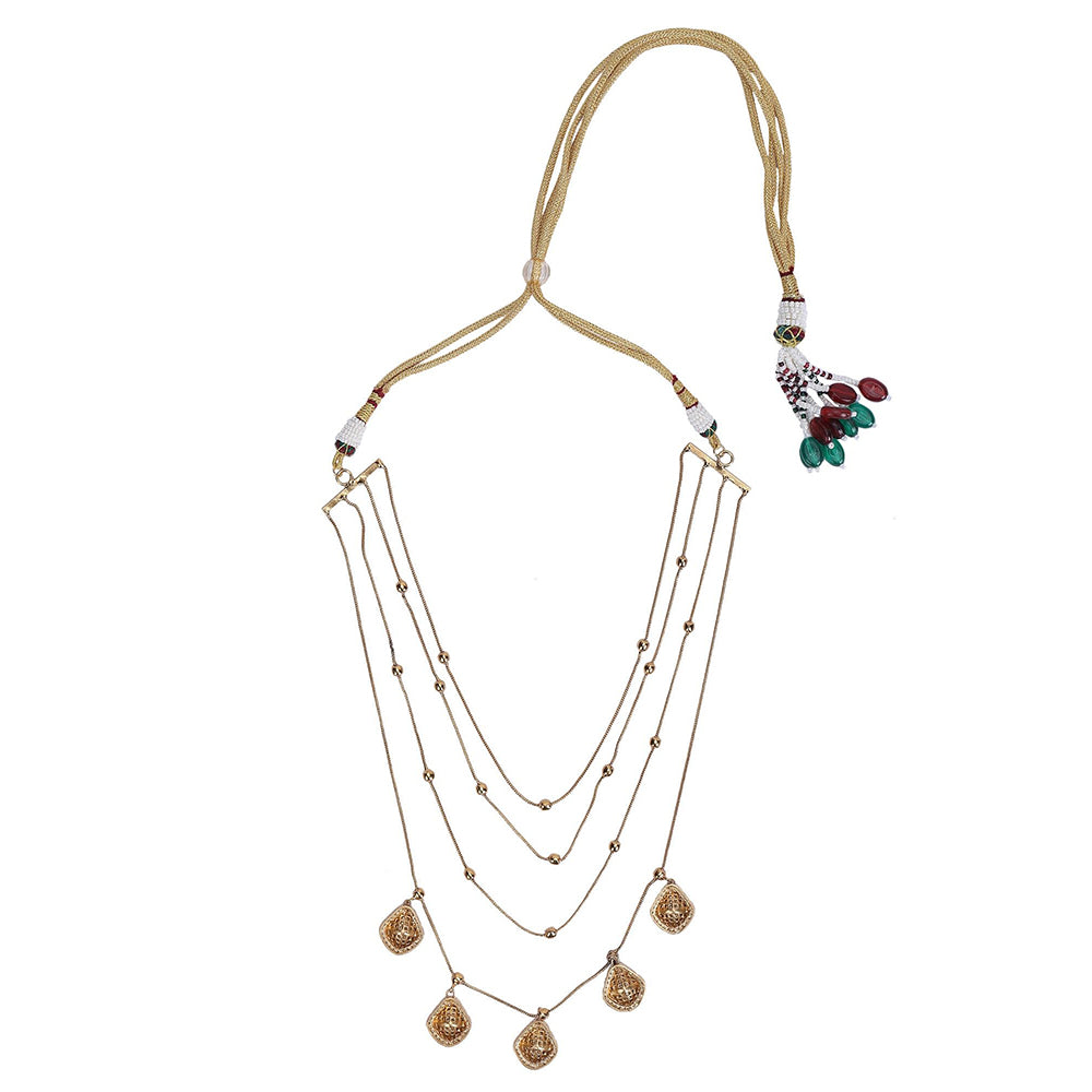 Auraa Trends Gold Finish Kundan Polka & Pearl Layered Chain Jewellery Set