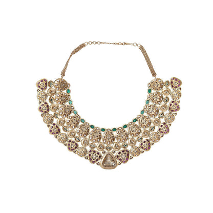 Auraa Trends Gold Finish Multi-Colour Kundan Polka & Beaded Jewellery Set