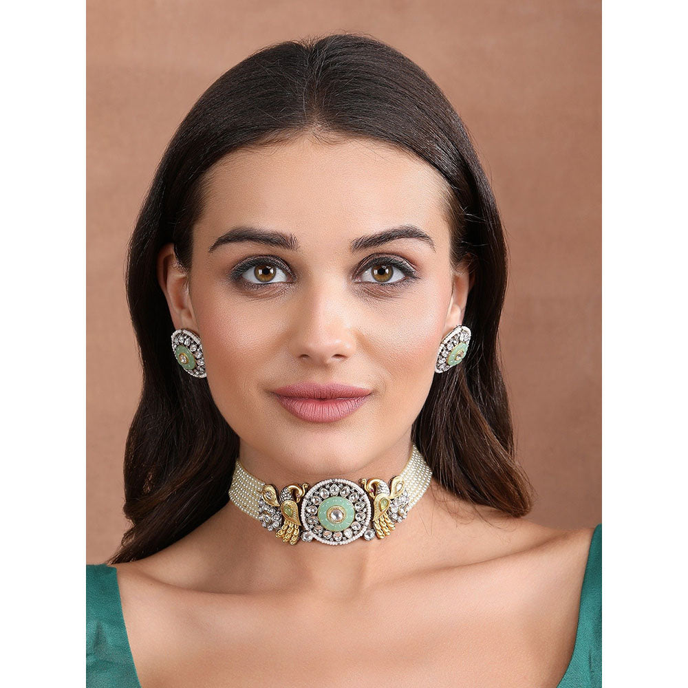 Auraa Trends Gold-Plated Stones & Beads Studded Choker Jewellery Set