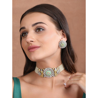 Auraa Trends Gold-Plated Stones & Beads Studded Choker Jewellery Set