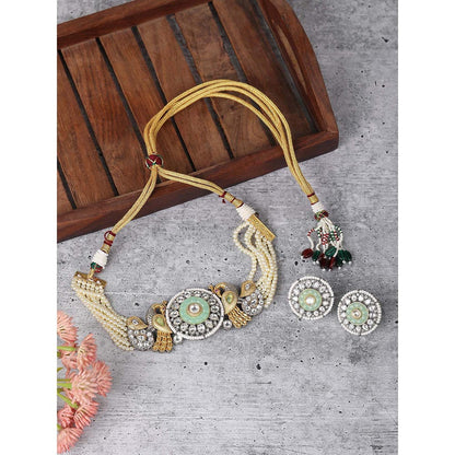 Auraa Trends Gold-Plated Stones & Beads Studded Choker Jewellery Set