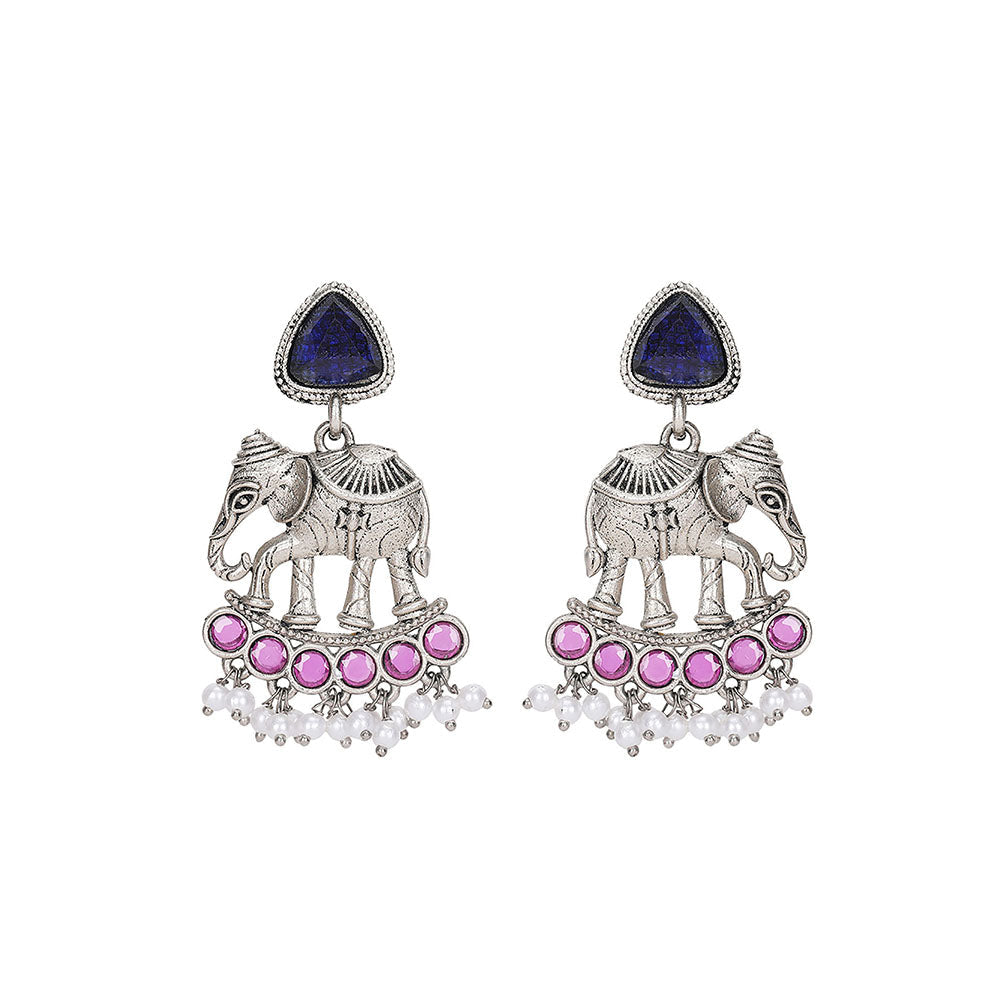 Auraa Trends Silver Plated Stone Studded Jewellery Set