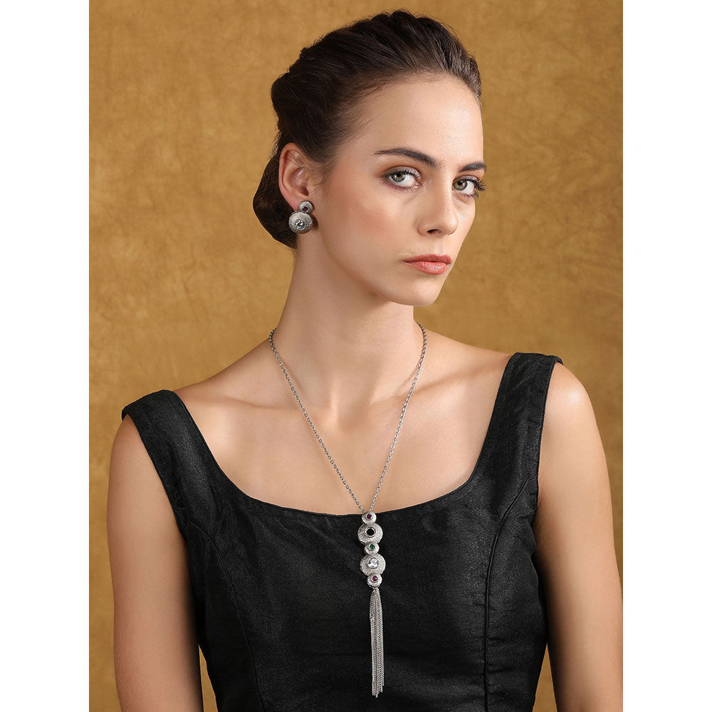 Auraa Trends Silver Plated Stone Studded Jewellery Set