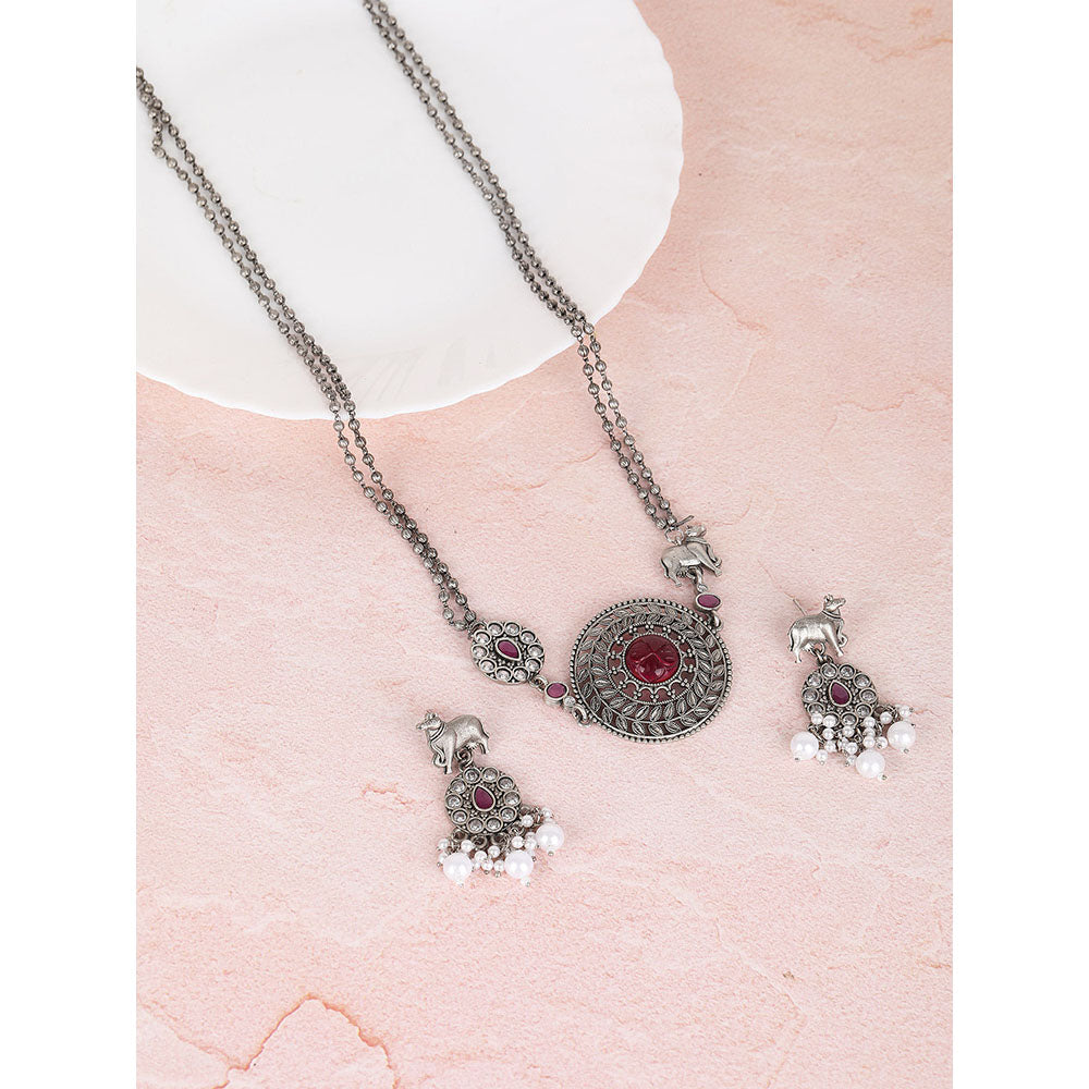 Auraa Trends Silver Plated Stone Studded Jewellery Set