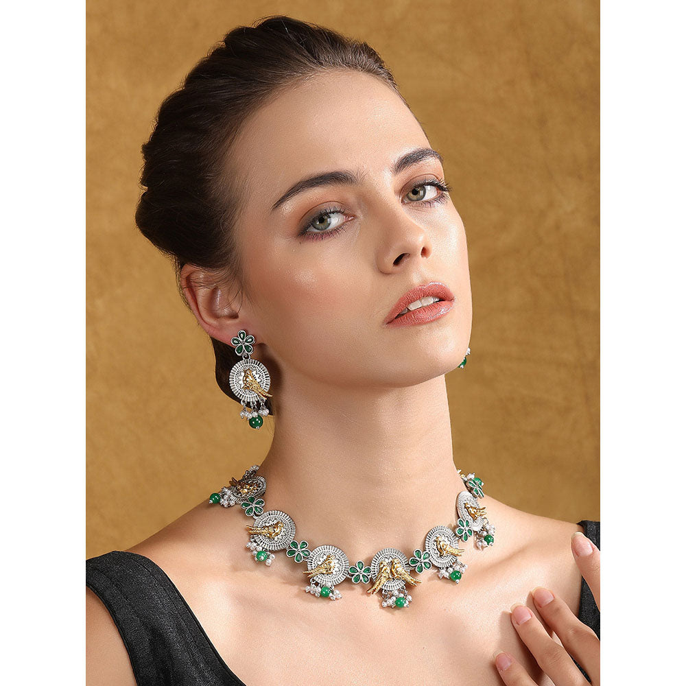 Auraa Trends Silver Plated Stone Studded Jewellery Set