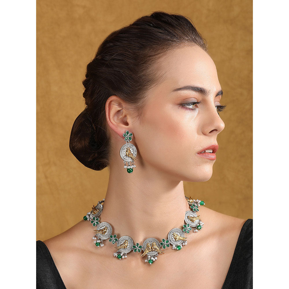 Auraa Trends Silver Plated Stone Studded Jewellery Set