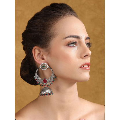 Auraa Trends Silver Toned Diamond Shaped Jhumka Earring
