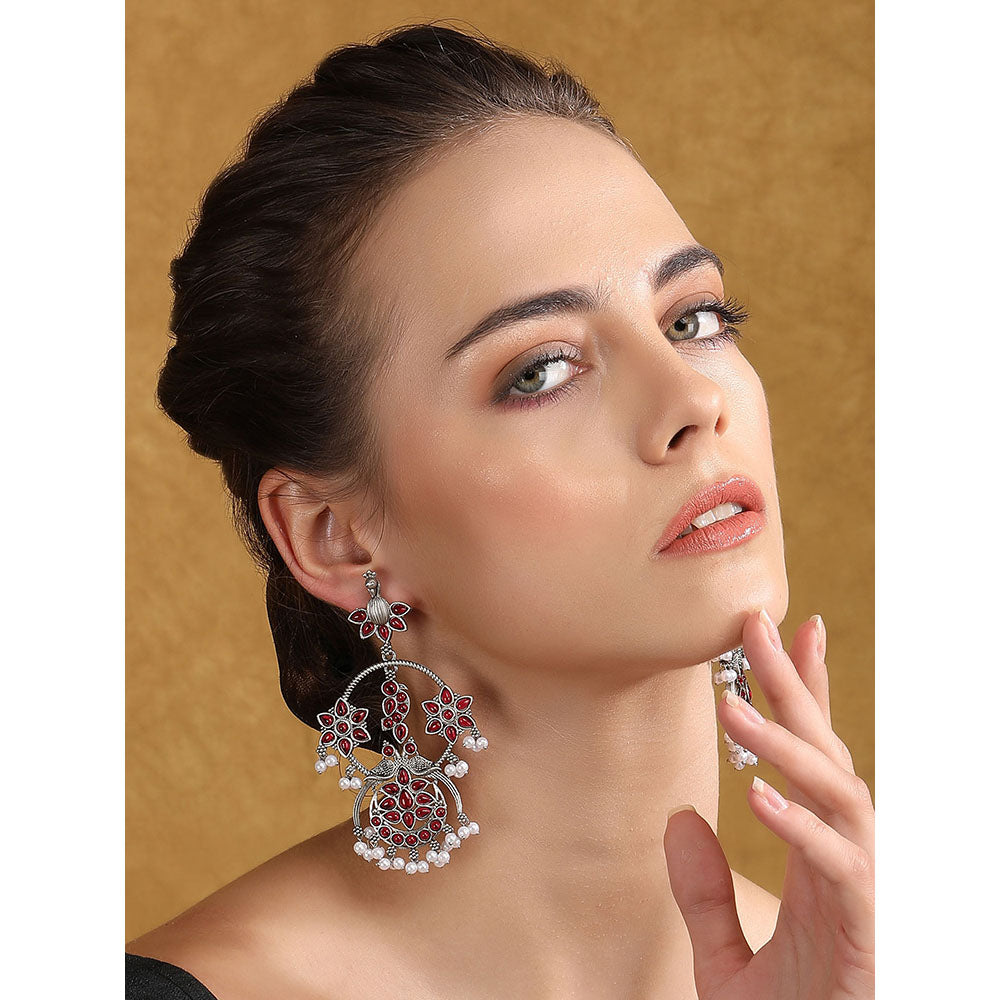 Auraa Trends Silver Toned Diamond Shaped Jhumka Earring