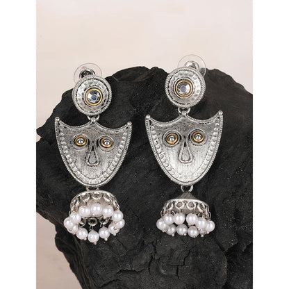 Auraa Trends Silver Plated Stone Studded Beaded Drop Jhumka Earring