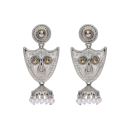 Auraa Trends Silver Plated Stone Studded Beaded Drop Jhumka Earring