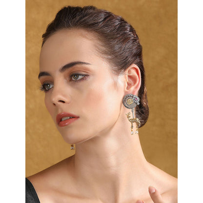 Auraa Trends Gold Toned Diamond Shaped Earring Gold-Plated Has Artificial Stones & Beads