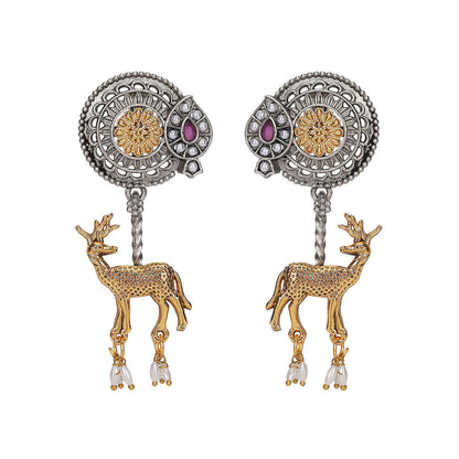 Auraa Trends Gold Toned Diamond Shaped Earring Gold-Plated Has Artificial Stones & Beads