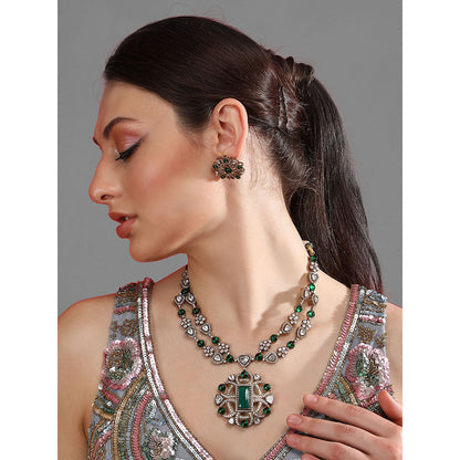 Auraa Trends Green Two Tone Finish Zircon Necklace with Earrings