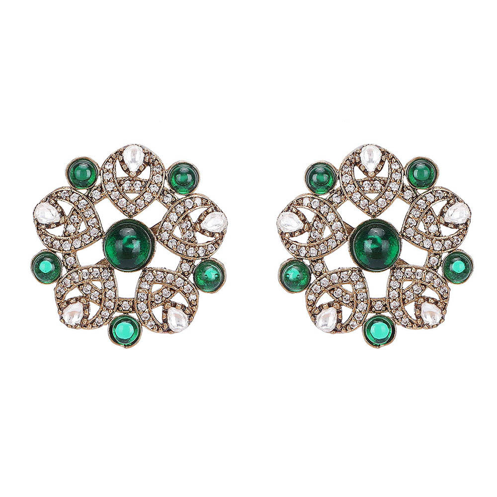 Auraa Trends Green Two Tone Finish Zircon Necklace with Earrings