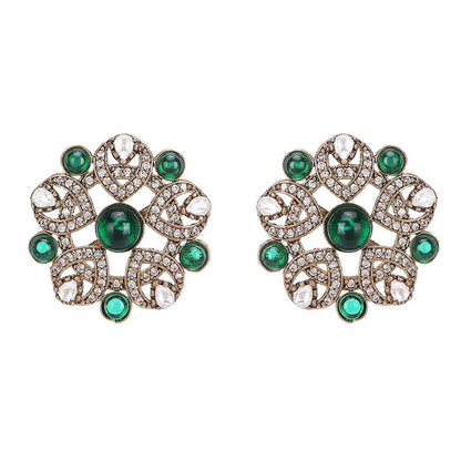 Auraa Trends Green Two Tone Finish Zircon Necklace with Earrings