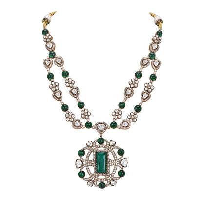 Auraa Trends Green Two Tone Finish Zircon Necklace with Earrings