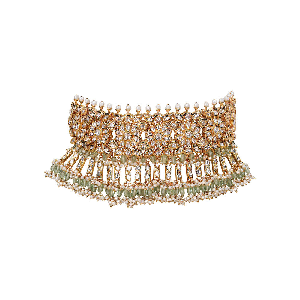 Auraa Trends Green and Gold Necklace with Earrings