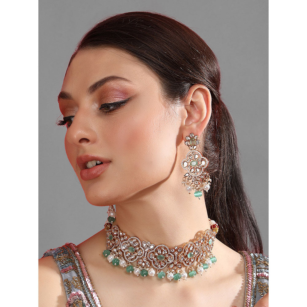 Auraa Trends Green Stone Necklace with Earrings Set